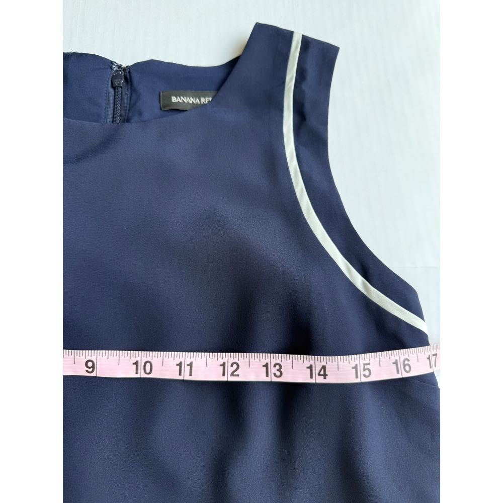 Banana Republic Navy Blue Sleeveless Shift Dress White Trim Petite 8 - Picture 5 of 7